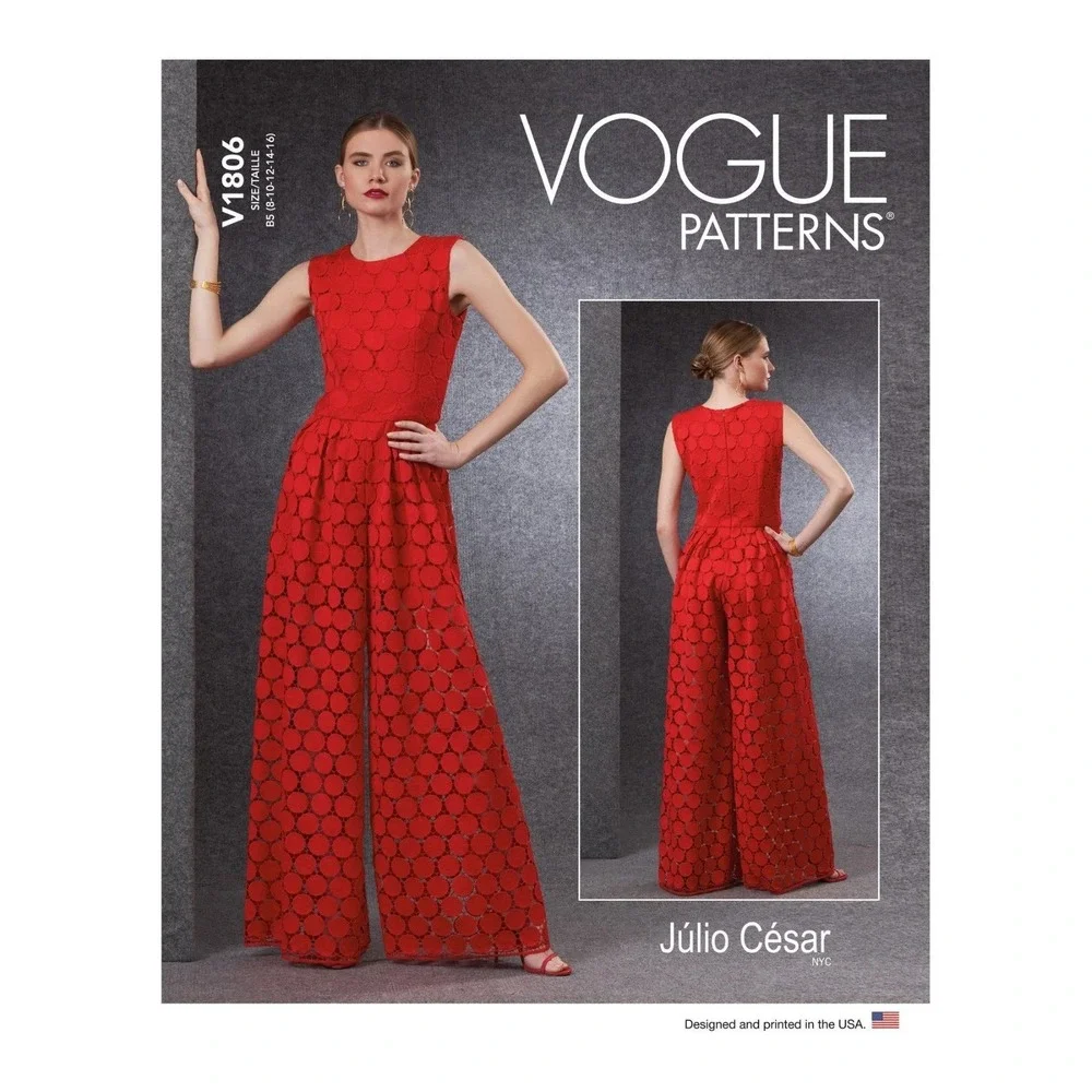Vogue V1806 Sewing Pattern Jumpsuit‎ Womens Size 8-16 Wide Leg Julio Cesar